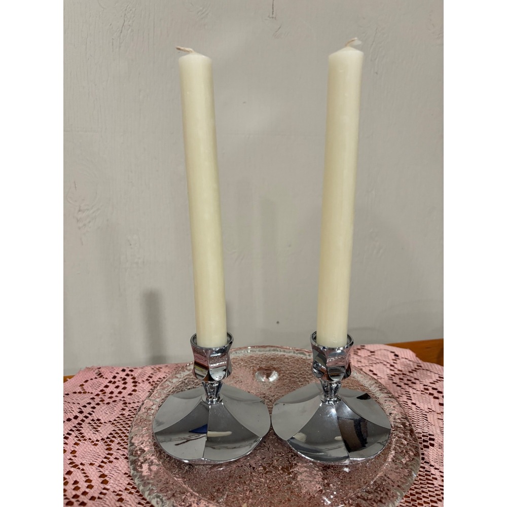 Vintage Irvinware Chrome Candlestick Holders Set of 2 Mid Century Modern USA